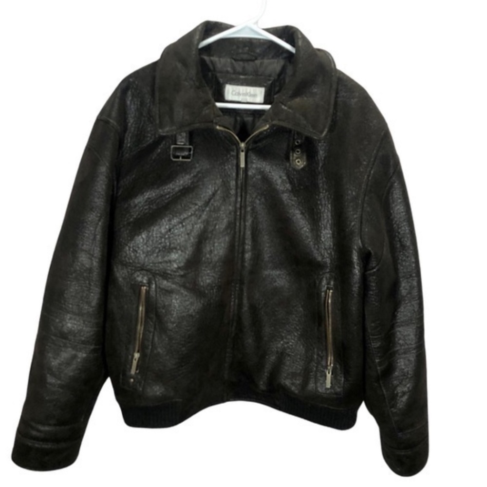 Vintage Calvin Klein Women’s Metallic Brown Faux Leather Moto Jacket